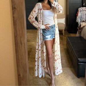 Pink Lily Floral Long Kimono Sz: S